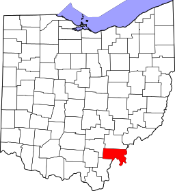Map of Ohio highlighting Meigs County